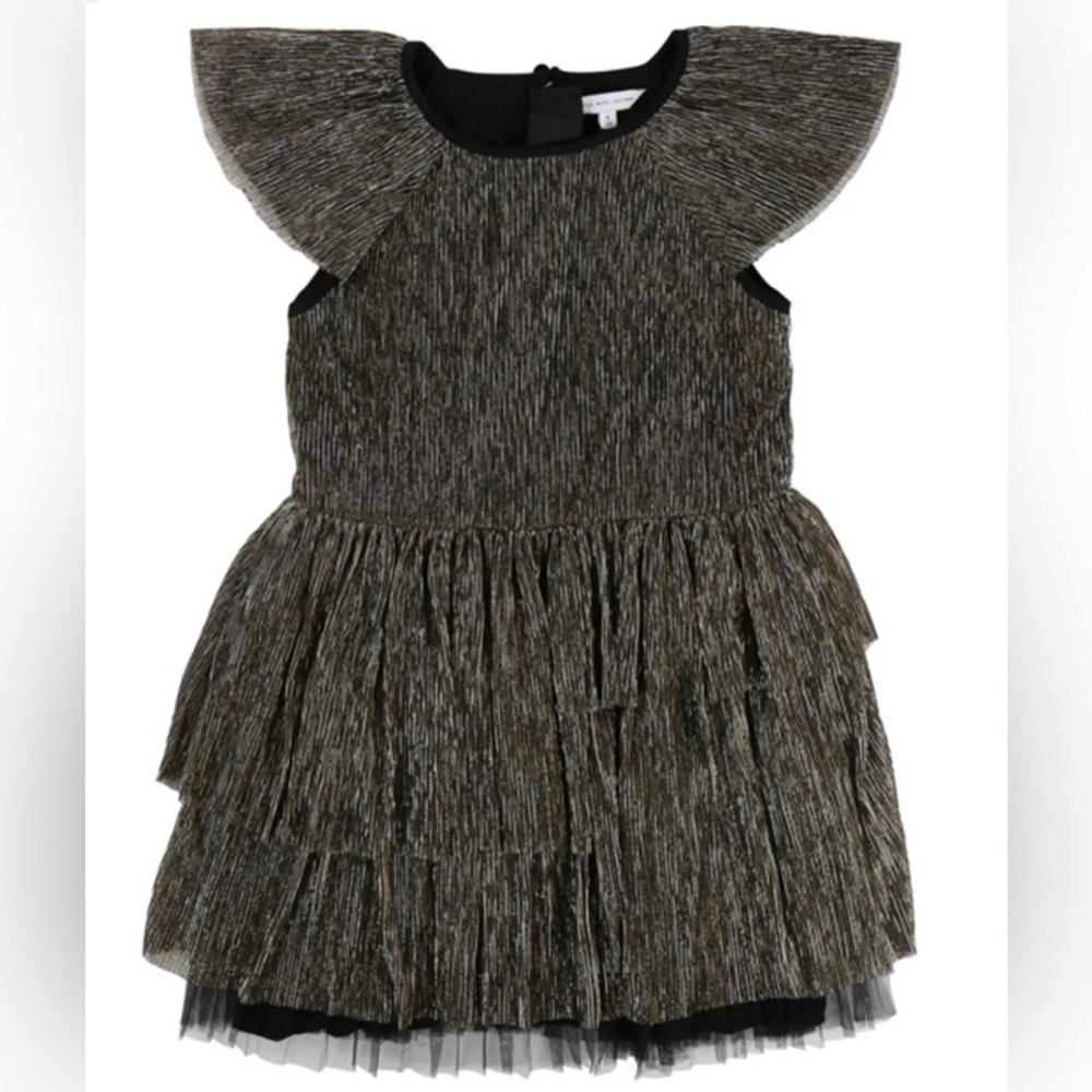 Little Marc Jacobs Metallic Flutter Dress Black & Gold Sz. 4 / 102 | Ruffle Hem